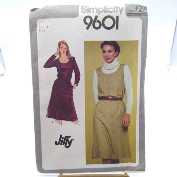 Vintage Sewing PATTERN Simplicity 9601, Jiffy Misses 1980 Pullover Dress or Jump - Picture 1 of 2